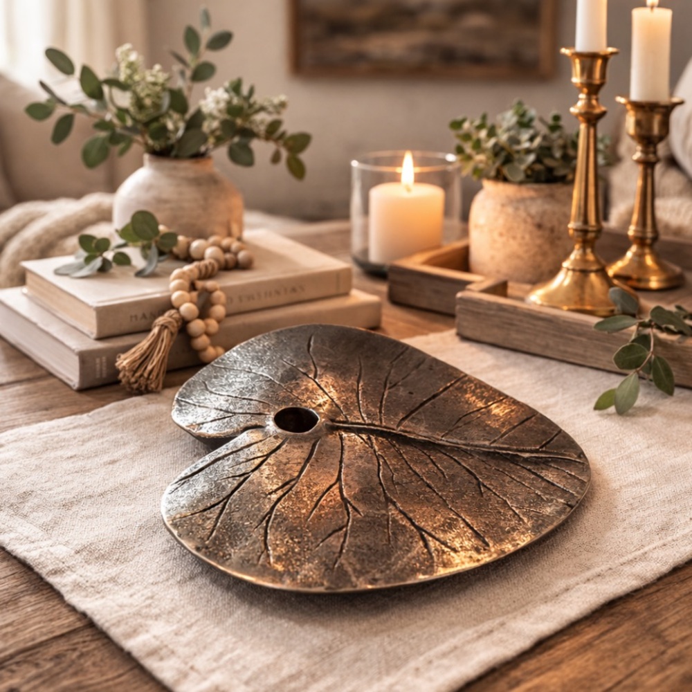 Pottery Barn Large Metal Leaf Taper Candle Holder Home Decor